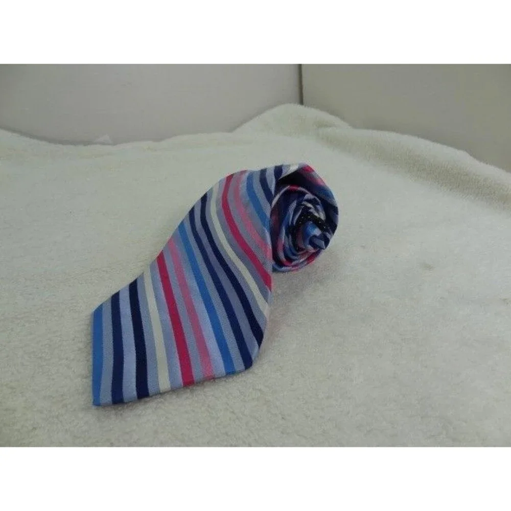 Tommy Hilfiger Necktie USA Made Silk Pink Blue Striped & Preppy Pattern